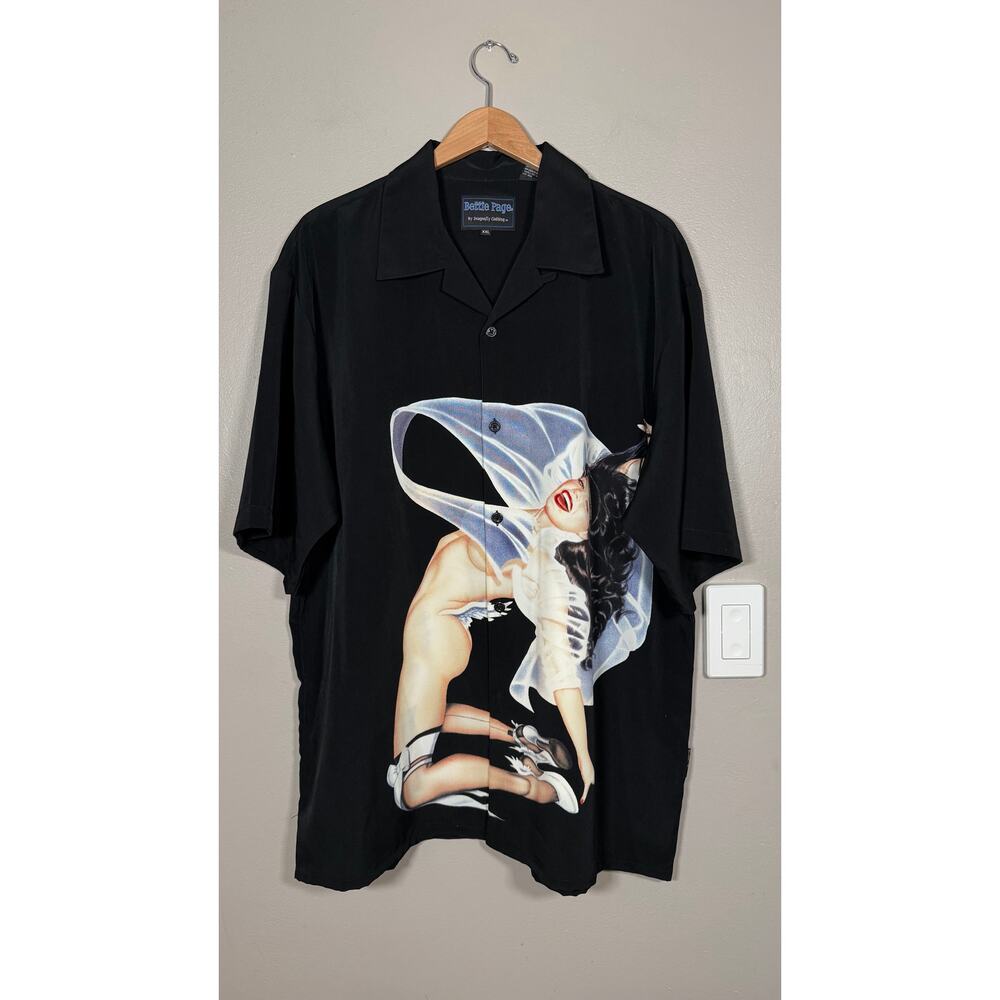 Vintage Y2K Bettie Page Dragonfly Button Up Lounge Shirt XXL Pristine